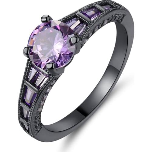 Purple Zircon Lady Charm Ring Stainless Steel Zircon Fashion Closed Metal Ring Creative Ladies Wedding Party Jewelry Gift