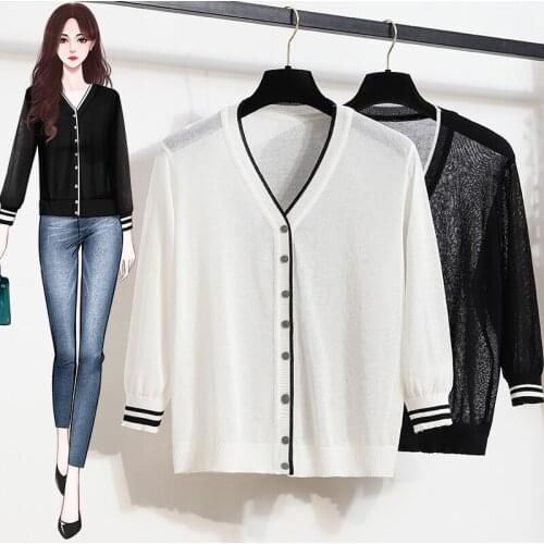 Real Shot Womens Ice Silk Coat Thin Nine-Point Sleeves Knitted Spring And Summer Air-Conditioned Shirt Short Spun Linen