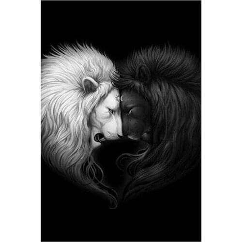 Animal white black lion DIY Diamond Painting " sun moon lion " Full Diamond Embroidery Cross Stitch Rhinestone Mosaic Painting