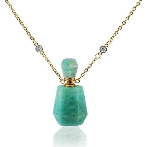 1PC Amazonite Stone Pendants Perfume Bottles Pendants Ash Urn Necklace Cremation Jewelry Urn Necklaces