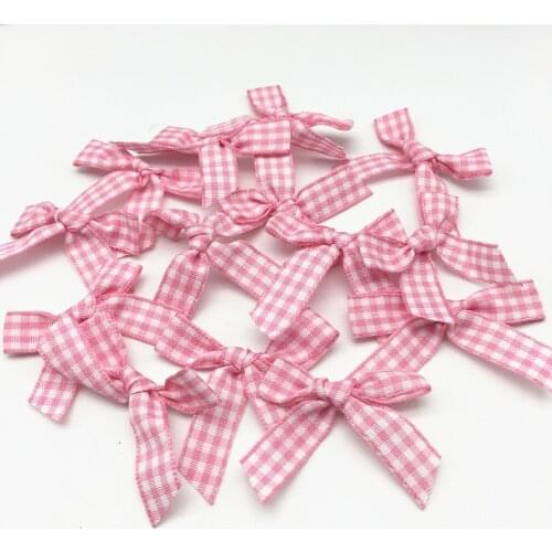 100pcs Pink Checks Gingham Ribbon Tail Bows Decorative Ties For Wedding Invites Cardmaking Embellishments DIY Crafts Scrapbook