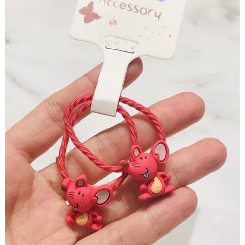 2Pcs Animals Mouse Girls Hair Accessories Children Rubber Bands Scrunchies Elastic Hair Bands Kids Headband Decorations Ties Gum