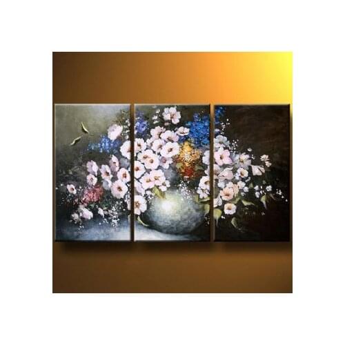 Free Shipping Hand painted oil painting Flowers In The Jar-Modern canvas wall art set for living room