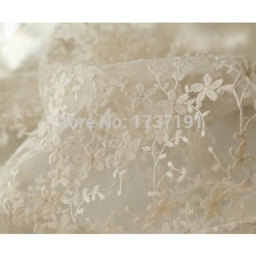 Beige Embroidered Lace Fabric Retro Floral Cotton Fabric Lace Tissue Mesh Lace Soft