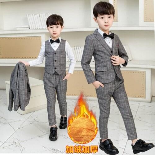 Baby Boys Wedding Clothes Spring Autumn Kids Handsome Blazer Suits Winter Boys Thicken Formal Sets Children Korean Plaid Suits