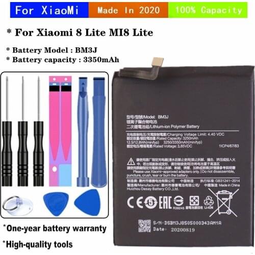 BM3J Replacement Battery For Xiao Mi Xiaomi 8 Lite Mi8 Lite Phone Battery 3350mAh Genuine Capacity Battery + Tools + Stickers