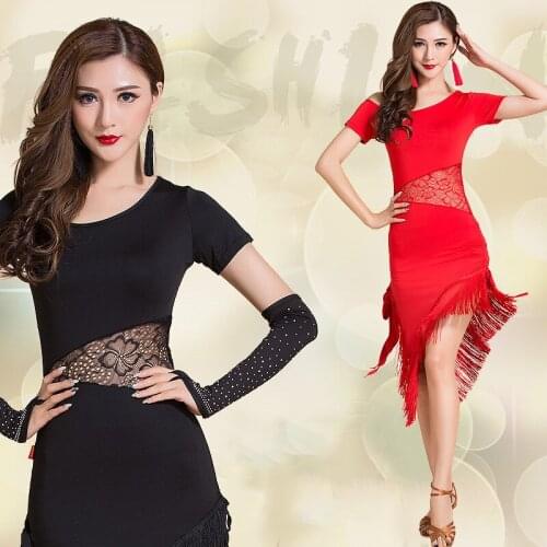 Cheap Latin Dance Dresses For Ladies Tassel Chacha Rumba Samba Club Clothes Adult Femine Ballroom Dancing Skirts Wears 1172