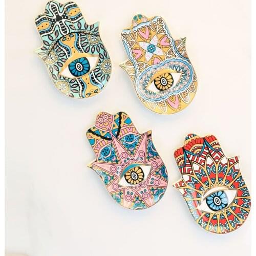 Europe Ceramic Jewelry Dish Trinket Dish Hand Small Jewelry Tray Decorative Plate Hamsa Hand Plates Decoration Crafts Decor