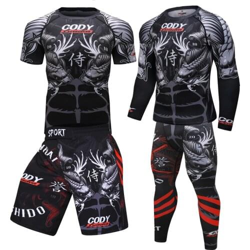 MMA BJJ Rashguard T Shirts+Pants Rash Guard Fitness Tracksuit Boxing Jerseys Muay Thai Compression Men MMA Kickboxing Sport Suit