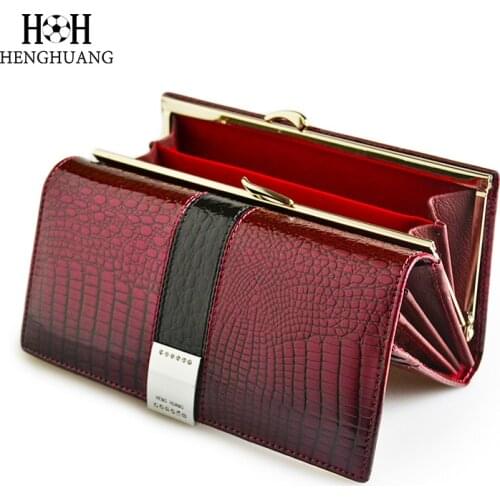 HH Luxury Genuine Leather Womens Wallets Patent Alligator Bag Female Design Clutch Long Multifunctional Coin Card Holder Purses
