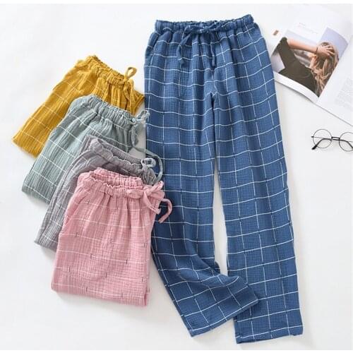 Cotton Pajama Pants for Women And Men 2021 New Spring Autumn Couples Home Pants Loose Plaid Sleep Bottoms Femme Night Loungewear