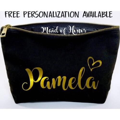Personalize any name wedding maid of honor makeup pouches bridesmaid birthday Gift Make Up Cosmetic Bags Unique gifts