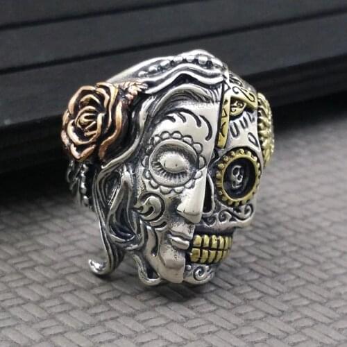 Fashion Punk Ring For Men Double Personality Skull Goddess Vintage Rings Rock Accessories Party Gift Jewelry
