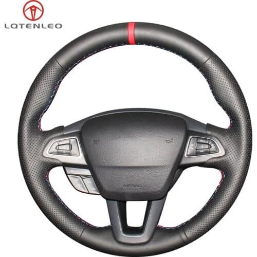 LQTENLEO Black Artificial Leather Steering Wheel Cover For Ford Focus 3 2014-2018 Kuga Escape C-MAX Ecosport 2015-2019 Eco sport