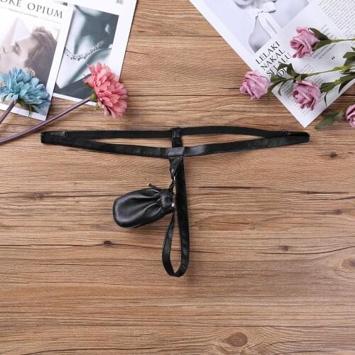 Men Underwear Erotic Sexy Open Butt T-Back Jockstrap G-string Thong Gay Male Leather Bulge Pouch wit Zipper Open Crotch Lingerie