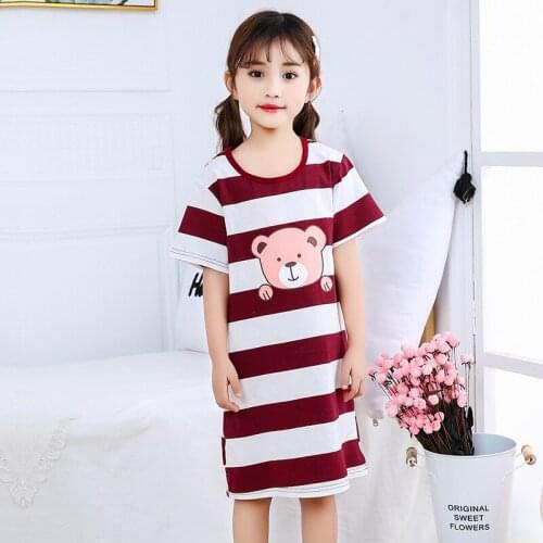 Girls Pajamas Dresses Children Cartoon Nightdress Kids Cartoon Dressing Gown 100% Cotton Pajamas Baby Sleepwear Summer Nightgown
