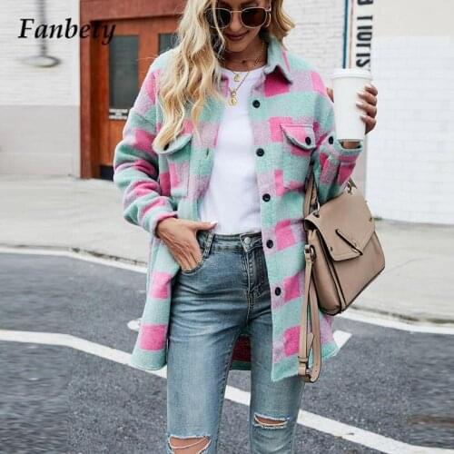 Casual Single-Breasted Lapel Cardigan Jackets New Autumn Fashion Loose Plaid Coat Elegant Winter Warm Long Sleeve Women Outwear