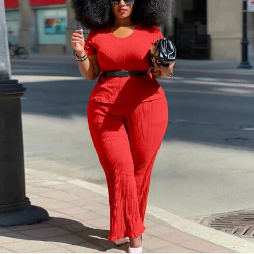 Plus Size African Clothing Sets 2 Pieces Pants Set Solid Blouse & Trousers Elegant Evening Night Club Wear Outfits Matching Sets