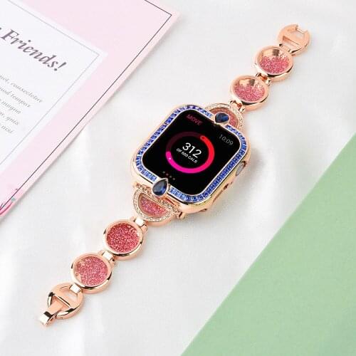 Ladies Watch Band For Apple Watch 44/40mm 42/38mm Glitter Quicksand Watch Strap Metal Watchband For Apple Watch Series SE 6 5 4