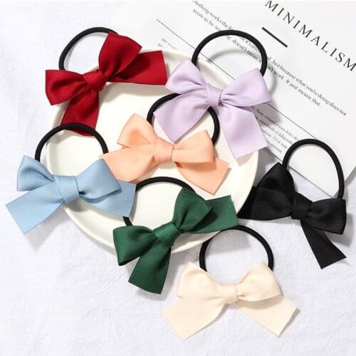 New Color Bow Hair bands Girl Satin Ribbon Headband elastic Rubber Hair ring Children Hair tie hair ponytail hair accessories