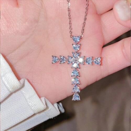 Romantic Charm Brilliant CZ Cross Pendant Necklace Luxury Solid 925 Silver Clavicle Chain Necklace for Ladie Fine Jewelry 2021