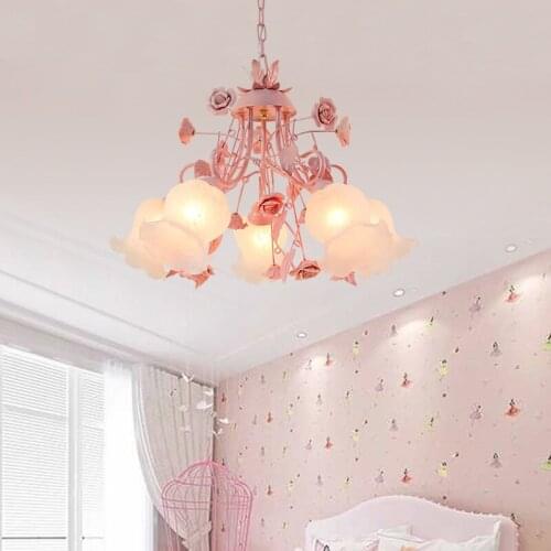 Pink Childrens Room Chandelier Warm Bedroom Dining Room Rose Chandeliers Ceiling Lighting Korean Princess led lights