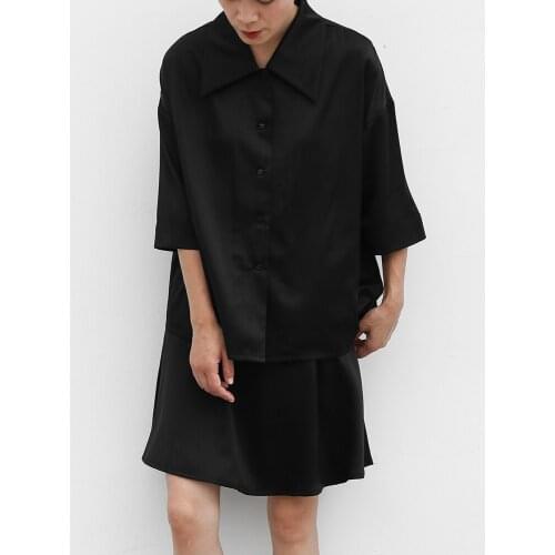 JIUNINE Original design silk lapel shirt Mulberry silk loose shirt 6-point sleeve thin womens casual summer dress casual tops