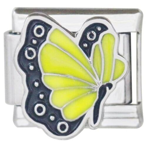 Composable Links Classic Size 9mm Fancy Girls Enamel Yellow Butterfly Italian Charm Bracelet Fit Zoppini Nomiation Brand