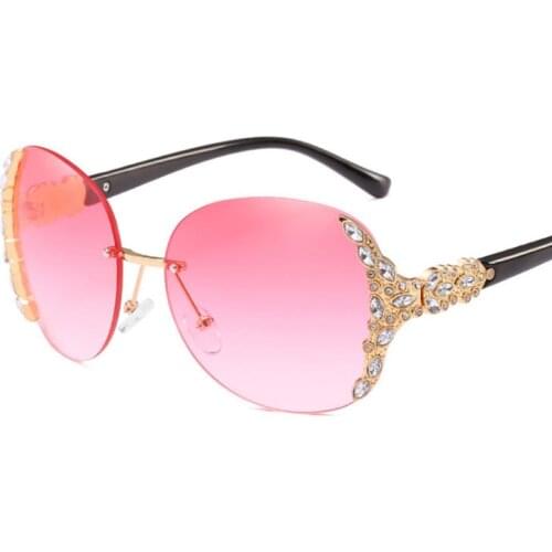 Luxury brand designer Rhinestone Sunglasses frameless round oversize sunglasses female Gradient Shades eyewear glasses Ladies