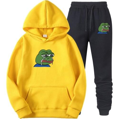 Tracksuit Men Hoodies Suit sad frog print Hoodie+Sweat pants Fleece sweatshirt men women Hip hop street pullover jogging suit