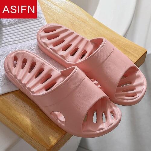 ASIFN Summer Bathroom Slippers Women Indoor Anti-slip Home Soft Bottom Quick Drying Hollow Household Ladies Slides Men Shoes