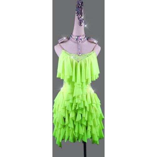 High Grage Latin Dance Dress Women Light green Dance Dress Rhinestone Party Singer Professional Competitive Latin Dresses