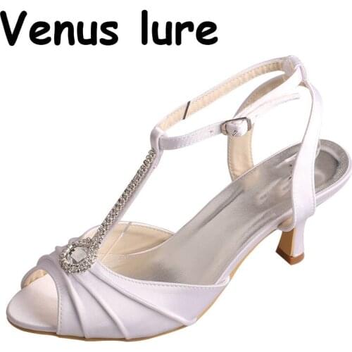 Wedopus White Size 10 and 11 Ladies Mid Heel Sandals for Wedding with Ankle Strap