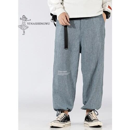 Japanese Kimono Men Print Pants Japan Crane T-shirt Suits Traditional Harem Clothing Harajuku Trouser Asian Yukata Style Costume