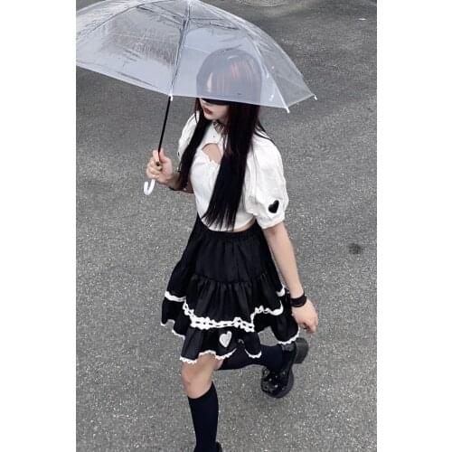 Summer Girl Black Chiffon Cake Elastic Waist Skirts Hot Girl Harajuku Punk Sweet Preppy Style Kawaii Fashion Mini Skirts