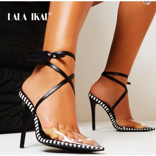 LALA IKAI 2021 Spring New Cross Lace-up Womens High Heels Pointed Top Sandals Fashion Female Shoes Sandalias de mujer Banquet