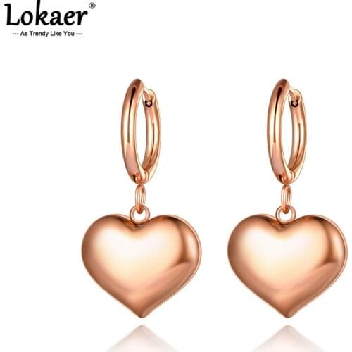 Lokaer Trendy Titanium Stainless Steel Love Heart Hoop Earrings Classic Wedding Earrings Jewelry For Women Pendientes E21056