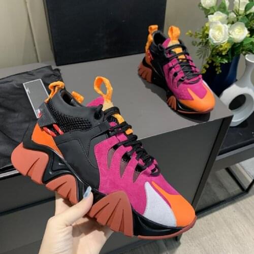 Woman Shoes Flat Patchwrk Mixed Color breathable Mesh Sneakers Comfort Platform Shoes Lace Up Shoes Woman New Zapatos De Mujer