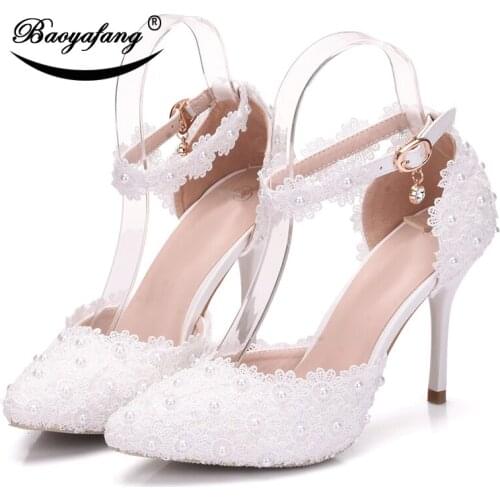 Womens wedding shoes New Pointed Toe white lace-Up shoes Two-piece Ladies party dress shoes woman9cm High heel shoes female