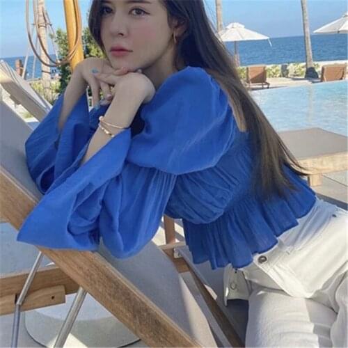 Autumn women cropped tops sexy square collar flare sleeve crop t shirts sweet vintage kawaii boho tops elegant clothing women