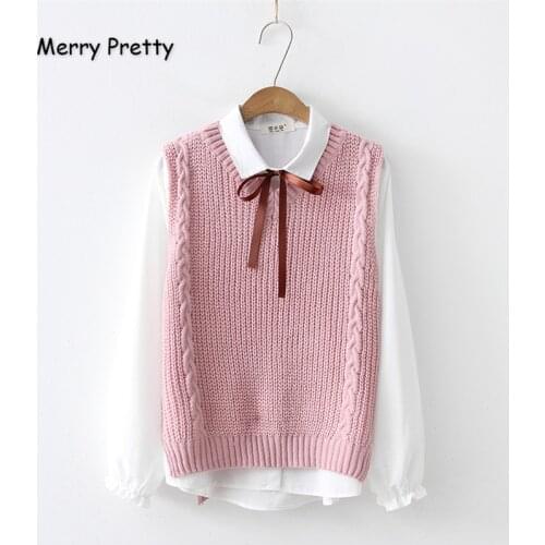 Merrt Pretty Womens Lace Up White Basic Blouse And Split Solid Sleeveless WarmKnitted Tanks 2021 Winter Femme Two Piece Set