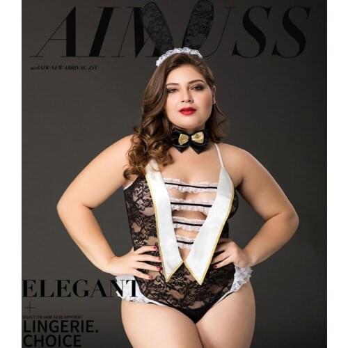 Womens Sexy Plus-Size Curvy Bunny Costume Dance Costume Set.Sexy Cosplay Uniform Temptation, Deep V Hollow Out