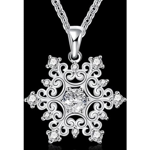 New Winter Sale Personality White Snow Pendant Necklace Nice Stering Silver With Shiny AAA Zircon Stone Woman Jewelry