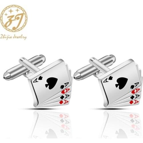 Zhijia creative unique 4A Playing card style cufflinks cuff nails mens French button gifts for men