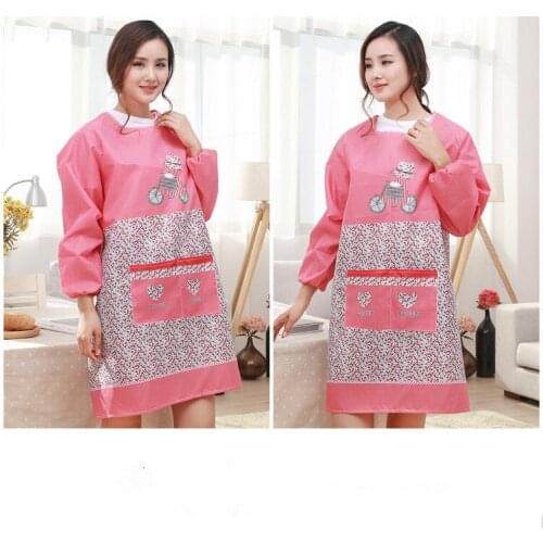 1PC Hot New Kitchen Apron For Woman Funny Cooking Waterproof Aprons Long Sleeves Work Overalls Clothes LF 177