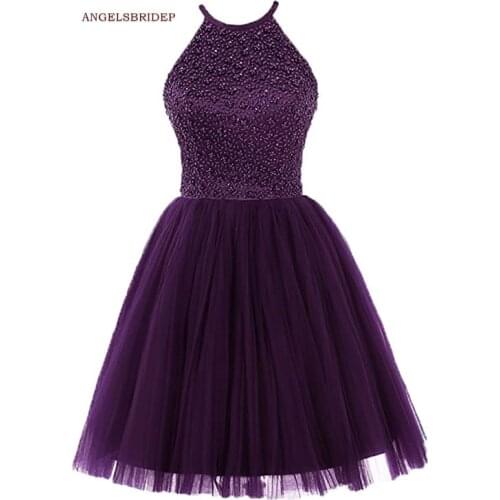 ANGELSBRIDEP High Neck Short Homecoming Dresses Vestidos de festa Sexy Backless Beaded Tulle Graduation Formal Party Gowns Hot