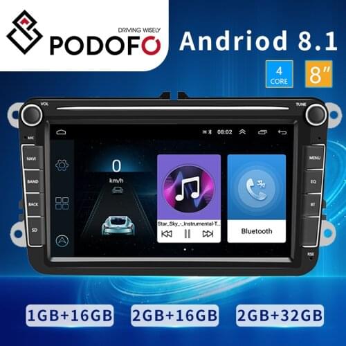 Podofo Car Stereo Receiver 2 din Android Radio 8'' Inch GPS Multimedia Audio MP5 Player for VW/Seat/Skoda/Passat/Golf/Polo