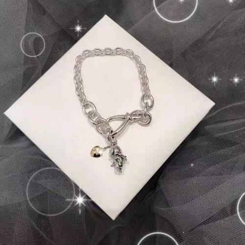 Original 925 Sterling Silver Eternal Symbol Knot With Angel Pan Pendant Bracelet Fit European Charm Bracelets Women Jewelry