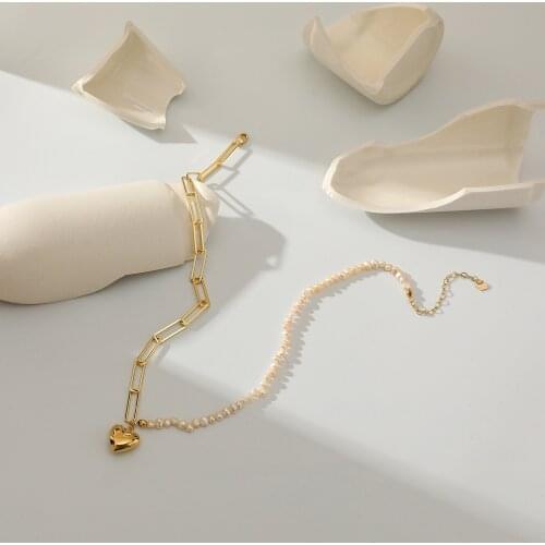 Natural Pearl Chain heart Necklace for Women Stainless Steel High Quality 18 K Gold Trendy Necklace Party Gift