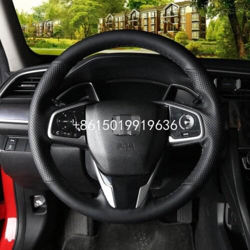 Black Leather Car Hand-stitched Steering Wheel Cover For Honda Civic 10th 2016-18